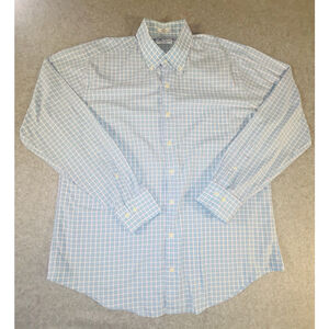 Peter Millar Crown Finish Shirt Large Blue Check Button Down Cotton